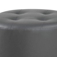 Benjara Round Leatherette Swivel Ottoman With Tufted Seat, Gray And Black