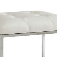 Benjara Leatherette Metal Frame Ottoman With Tufted Seating, White And Silver