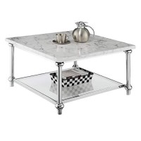 Convenience Concepts Roman Ii Square Coffee Table, Faux White Marble Chrome
