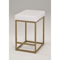Counter Height Bar Stool With White Bonded Leather Cushion And Gold Metal Base, 1 Chair (24 Height)