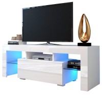 Mtfy Tv Stand With Led Lights,52'' Modern Tv Cabinet With Storage Drawer For Living Room Home Furniture Monitor Stand Table,White