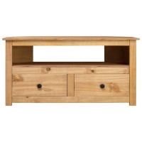 Vidaxl Solid Pinewood Corner Tv Stand - Natural Wood Color With 2 Drawers And Open Compartment - Stylish Farmhouse Furniture