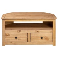 Vidaxl Solid Pinewood Corner Tv Stand - Natural Wood Color With 2 Drawers And Open Compartment - Stylish Farmhouse Furniture