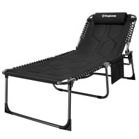 Kingcamp Oversized Padded Folding Lounge Chair For Outdoor Patio Beach Lawn Pool Sunbathing Tanning, 5-Position Heavy Duty Portable Padded Camping Cot With Pillow, Support 300Lbs