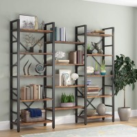 Tribesigns Triple Wide 5-Shelf Bookcase, Etagere Large Open Bookshelf Vintage Industrial Style Shelves Wood And Metal Bookcases Furniture For Home & Office, 70 Inch