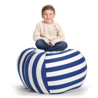Creative Qt Stuff N Sit Extra Large 38 Bean Bag Storage Cover For Stuffed Animals & Toys - Blue & White Stripe - Toddler & Kids Rooms Organizer - Giant Beanbag Great Plush Toy Hammock Alternative