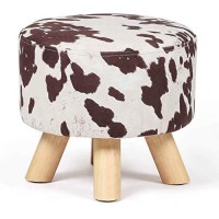 Homebeez Round Ottoman Stool Velvet Foot Rest, Small Footstool With Non-Skid Legs (Brown Cow)