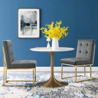Modway Privy Stainless Steel Performance Velvet Dining Chair Set Of 2, Gold Charcoal