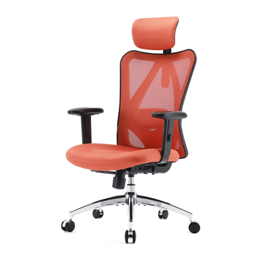 Sihoo M18 Ergonomic Office Chair For Big And Tall People Adjustable Headrest With 2D Armrest Lumbar Support And Pu Wheels Swivel Tilt Function Orange