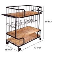 The Urban Port Tup Metal Frame Bar Cart With Wooden Top And 2 Shelves, Black And Brown