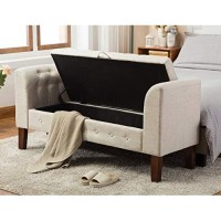Awonde Upholstered Storage Bench With Arms Ottoman Bench For Bedroom Entryway Living Room Khaki