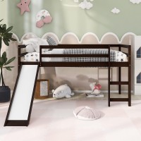 Merax Twin Loft Bed With Slide For Kids, Wooden Low Sturdy Loft Bed Frame With Guardrail And Safety Ladder, No Box Spring Needed (Espresso)