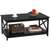 Yaheetech Wood 2-Tier Black Coffee Table With Storage Shelf For Living Room, X Design Accent Cocktail Table, Easy Assembly Home Furniture, 39.5 X 21.5 X 18 Inches