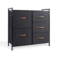 Romoon Dresser For Bedroom With 5 Drawers, Dresser For Closet, Living Room, Nursery, Chest Of Drawers With Sturdy Steel Frame, Fabric Finish, Wood Top, Dark Grey