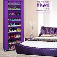 Shoes Rack With Cover, 10 Tier Shoes Organizer, Sneaker Rack With Dustproof Nonwoven Fabric Cover, Portable Shoe Rack Organizer , Fabric Shoes Rack Holds 27 Pairs, Shoe Storage Cover (Purple)