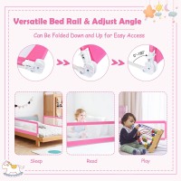 Honey Joy Bed Rail For Toddlers, 59-In Extra Long, Portable Safety Bed Guardrail W/Double Safety Child Lock, Foldable Baby Bed Rail Guard, Fit King & Queen Full Twin Size Bed Mattress (1 Pack, Pink)
