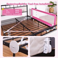 Honey Joy Bed Rail For Toddlers, 59-In Extra Long, Portable Safety Bed Guardrail W/Double Safety Child Lock, Foldable Baby Bed Rail Guard, Fit King & Queen Full Twin Size Bed Mattress (1 Pack, Pink)