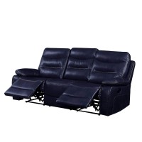 Acme Aashi Leather-Gel Horizontal Tufted Motion Reclining Sofa In Navy
