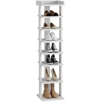 Homefort 7-Tier Wood Shoe Rack, Entryway Shoe Tower,Vertical Shoe Organizer, Wooden Shoe Storage Stand(White)