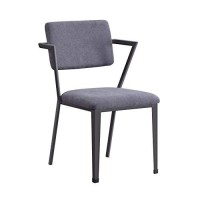 Benjara Metal Chair With Fabric Upholstered Seat And Back, Gray