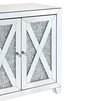 Benjara Storage Cabinet With Mirror Trim And X Shape Design, Silver