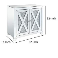 Benjara Storage Cabinet With Mirror Trim And X Shape Design, Silver