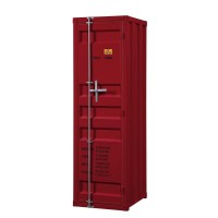 Benjara Single Door Wardrobe With Double Storage Compartment And Cremone Bolt Red