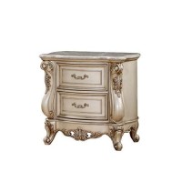 Benjara 2 Drawer Nightstand With Raised Scrolled Floral Moulding, White