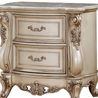Benjara 2 Drawer Nightstand With Raised Scrolled Floral Moulding, White