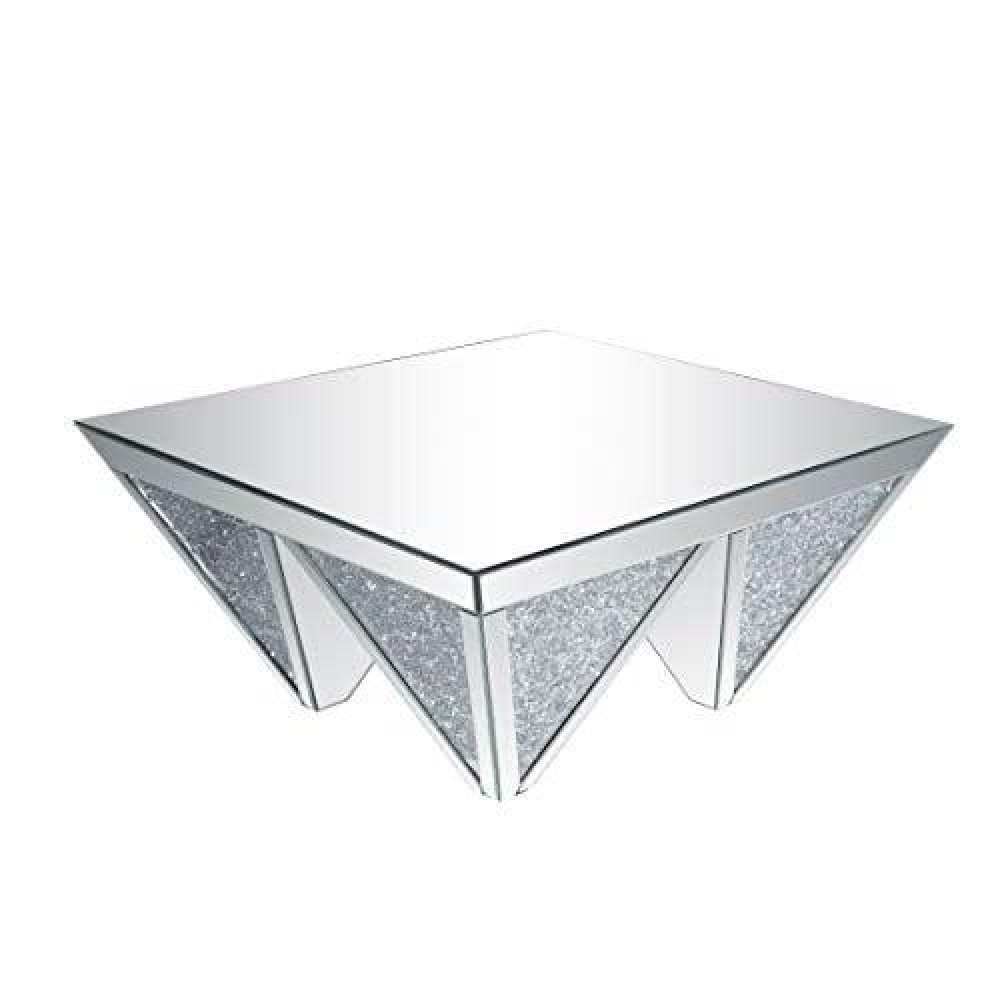 Benjara Sparkling Coffee Table With Faux Diamonds Inlay, Silver And Clear