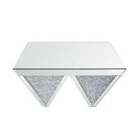 Benjara Sparkling Coffee Table With Faux Diamonds Inlay, Silver And Clear