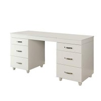 Benjara Contemporary 6 Drawer Vanity Desk With Lift Top Mirror, White