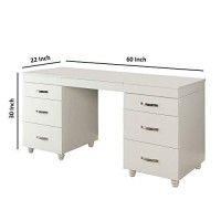 Benjara Contemporary 6 Drawer Vanity Desk With Lift Top Mirror, White