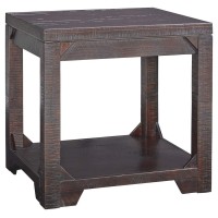 Benjara Rough Sawn Textured Wooden End Table With One Shelf, Brown