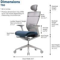 Sidiz T50 Ergonomic Home Office Chair : High Performance, Adjustable Headrest, 2-Way Lumbar Support, 3-Way Armrest, Forward Tilt, Adjustable Seat Depth, Ventilated Mesh Back, Cushion Seat (Blue)