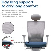 Sidiz T50 Ergonomic Home Office Chair : High Performance, Adjustable Headrest, 2-Way Lumbar Support, 3-Way Armrest, Forward Tilt, Adjustable Seat Depth, Ventilated Mesh Back, Cushion Seat (Blue)