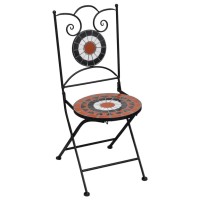 Vidaxl Mosaic Bistro Set 3 Piece, Patio Furniture Set, Round Table And Folding Chairs, Outdoor Conversation Set For Garden, Ceramic Tile Terracotta And White