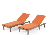 Christopher Knight Home Madge Oudoor Chaise Lounge With Cushion (Set Of 2), Gray Finish, Rust Orange