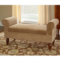 Classic Light Brown Microfiber Bench Solid Modern Contemporary Traditional Wood Mahogany Finish Cushion Included