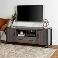 60-Inch Modern Tv Stand Console Charcoal Urban Entertainment Center Grey Industrial Mdf Metal Finish Wood Adjustable Shelving Drawers