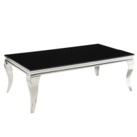Benjara Modern Metal Frame Coffee Table With Beveled Glass Top, Black And Silver