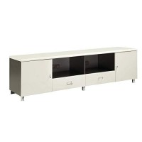 Benjara Contemporary 2 Drawer Wooden Tv Console With 2 Open Shelves, White And Gray