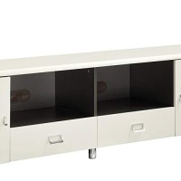 Benjara Contemporary 2 Drawer Wooden Tv Console With 2 Open Shelves, White And Gray