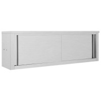 Kitchen Wall Cabinet With Sliding Doors 59.1X15.7X19.7 Stainless Steel