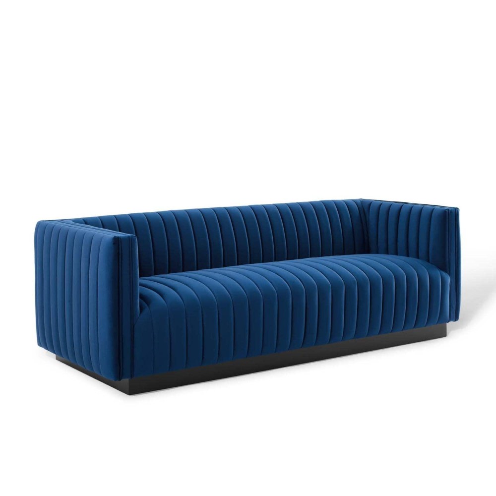 Modway Conjure Channel Tufted Upholstered Performance Velvet Sofa In Navy