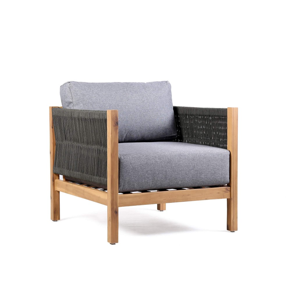Armen Living Lcsichwdtk Sienna Outdoor Eucalyptus Lounge Chair Finish, Gray/Teak
