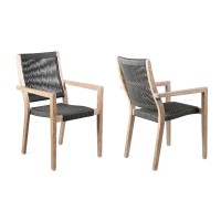 Armen Living Lcmasicheu Madsen Outdoor Dining Chairs Finish With Rope-Set O, 18 Seat Height, Charcoal/Teak