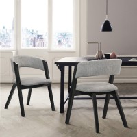 Armen Living Rowan Mid-Century Modern Accent Dining Chair Finish Fabric-Set Of 2, 21 Wide, Black/Grey