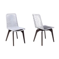 Armen Living Lcissisl Island Outdoor Eucalyptus Wood And Rope Dining Chairs-Set Of 2, Silver/Earth