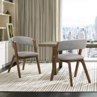 Armen Living Rowan Mid-Century Modern Accent Dining Chair Finish Fabric-Set Of 2 21 Wide Walnutgrey